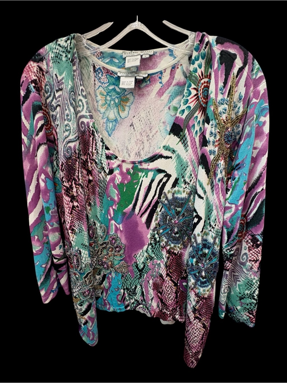Alberto Makali 2 Piece Cardigan Tank Set Beaded Sequin Y2K Size S